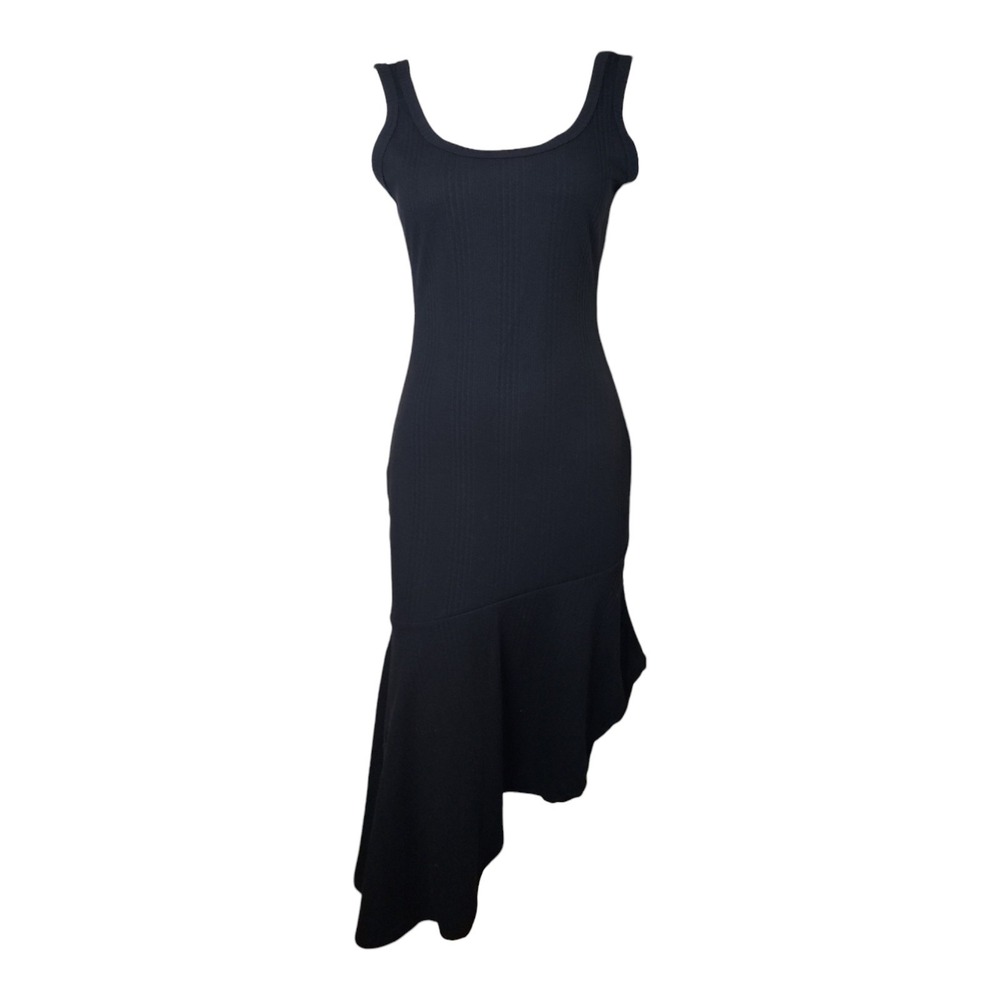 Fashion Nova Alana‎ Dress Size L Large Black NWT Ruffle Asymmetrical Textured
